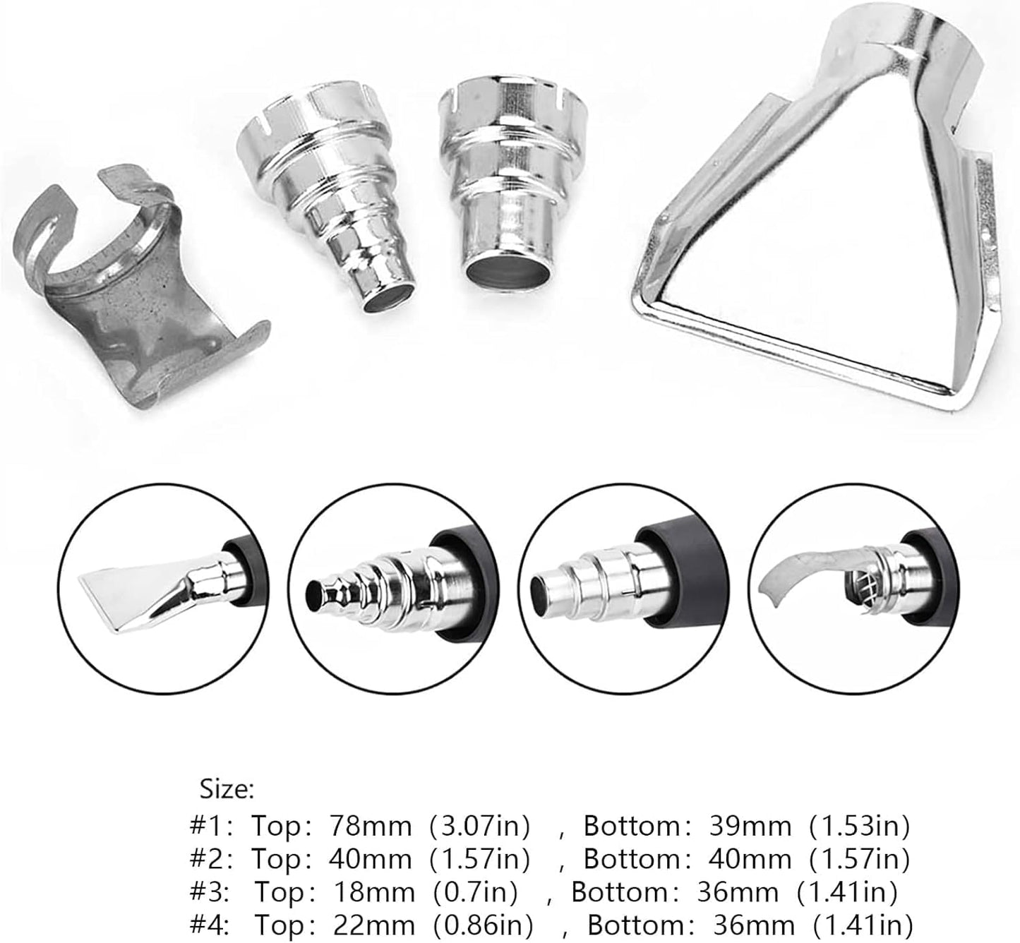 Heat Gun Nozzles Kit, Hot Air Gun Accessories,4 Pcs Heat Gun Nozzles Heat Gun Nozzle Attachments Stainless Steel Reflector Heat Resisting Nozzles For Hot Air Soldering Station Repair Tool Accessory
